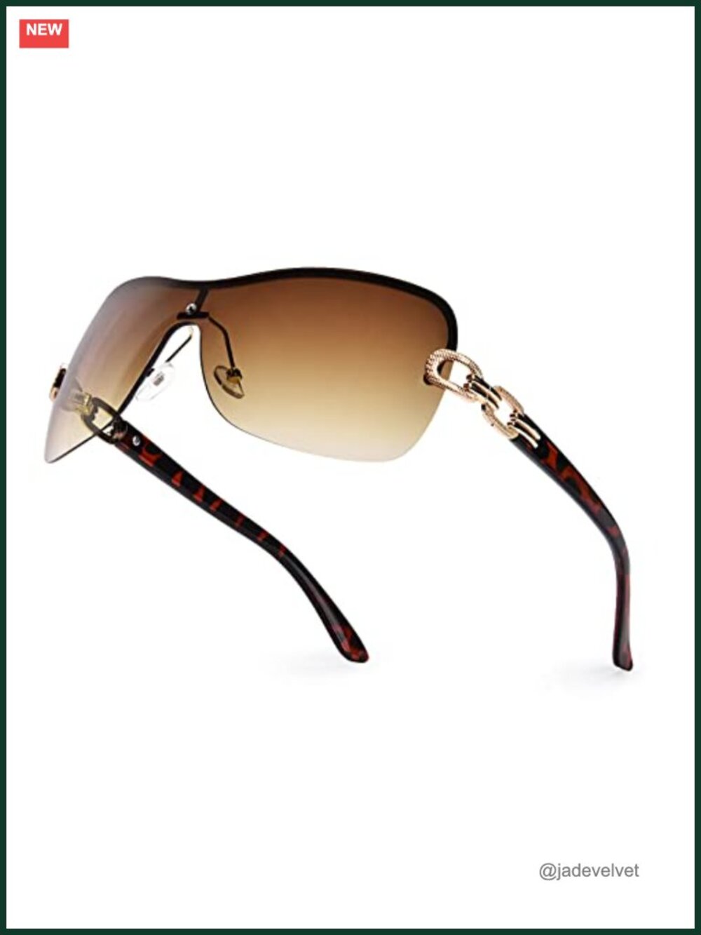 Y2K Rimless Wrap Around Sunglasses UV400 Polarized Chain-Link Temples